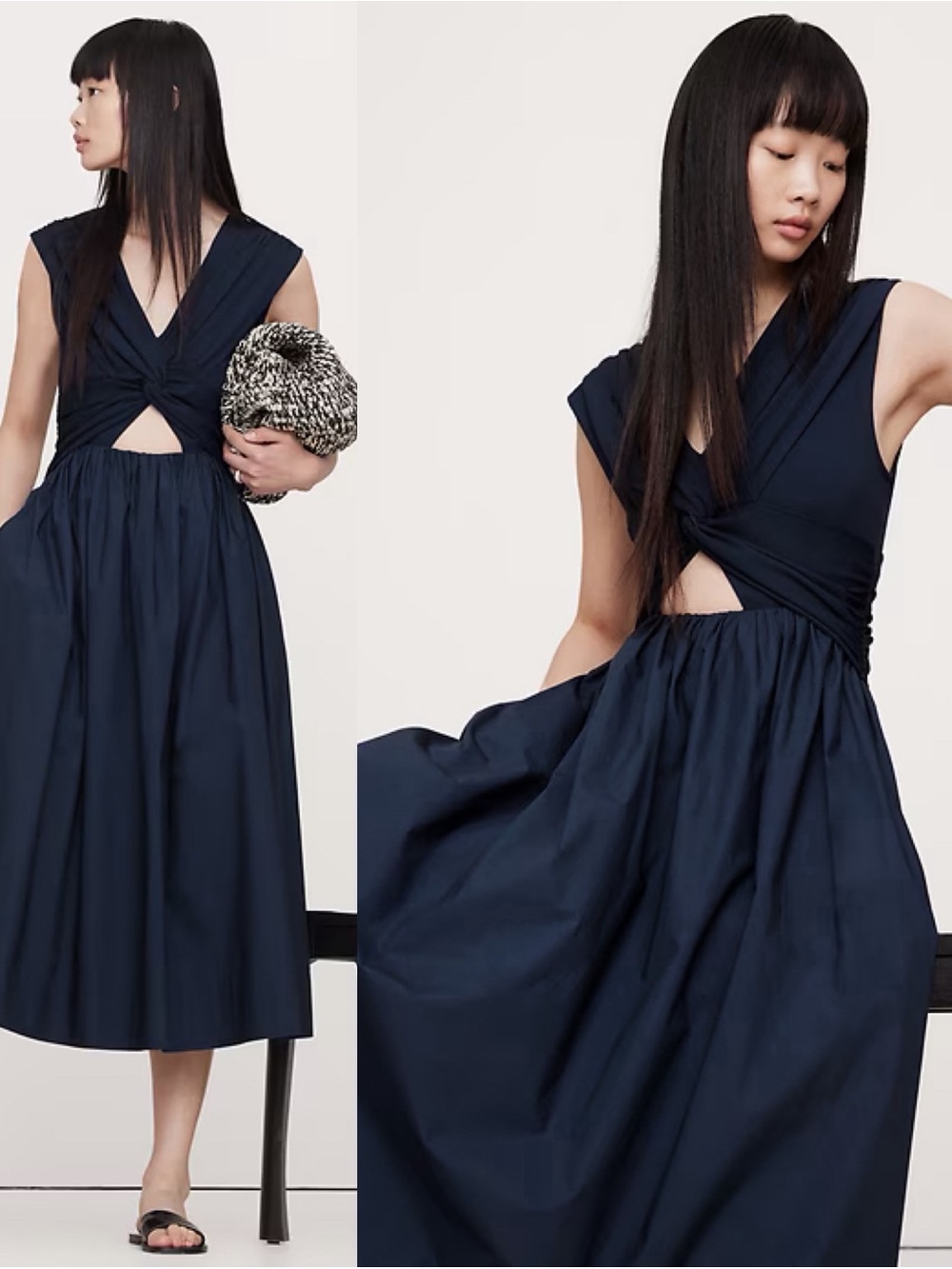 NWT Banana Republic Mixed Media Tapestry Navy Blue Cut Out Midi Dress Size XXL
